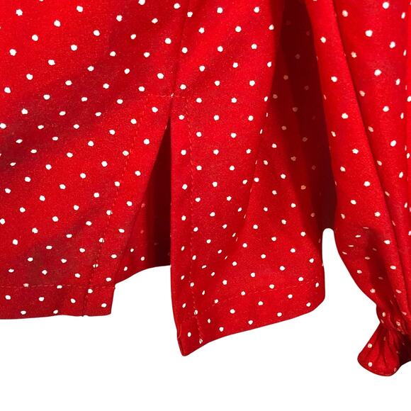 Red Polka Dot Blouse Ruffled Collar and Tie Button Front Shirt 2X Vintage Retro - Picture 8 of 10